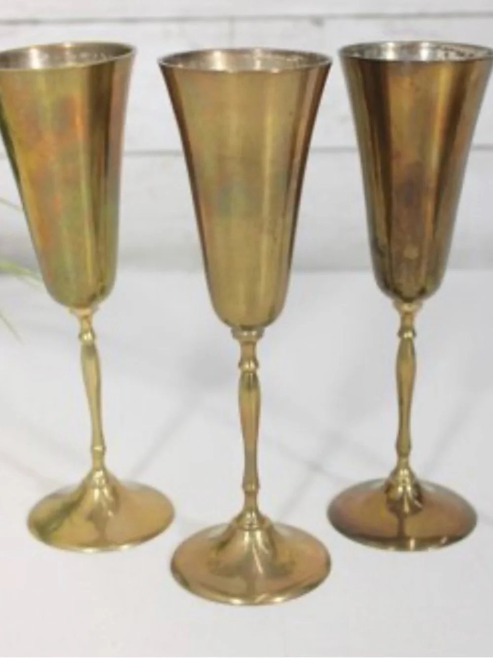 Vintage Brass Champagne Flutes Set of 4 Hollywood Regency Barware